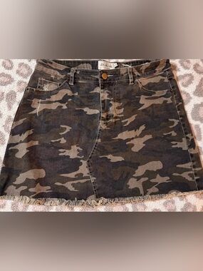 Denim Camouflage Mini Skirt - Brown/Green